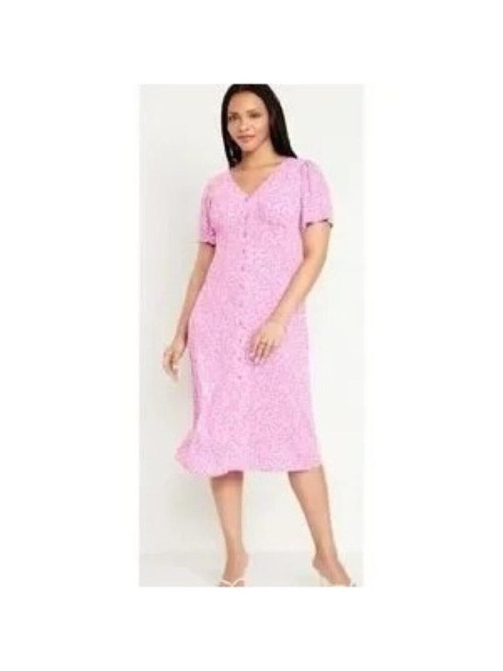 Old Navy Women's Button Front Pink Midi Flowy Floral Smocked Ditzy Size 2X